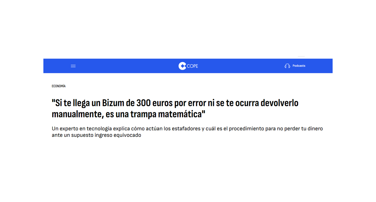 Captura de la noticia de COPE sobre TechByFlo y el fraude con Bizum