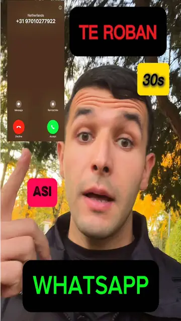 Florian con el texto «Te roban así WhatsApp en 30 s» junto a una llamada entrante de un número extranjero
